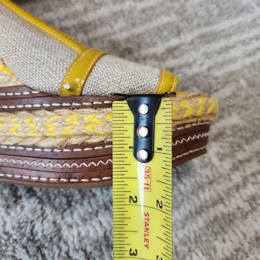 Tory Burch espadrille wedge platform slingback peep-toe sandals yellow size 7